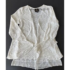 Aum- Couture Y2K Boho Tie Front Cardigan Sheer White  Lace Bell Sleeves Kimono S